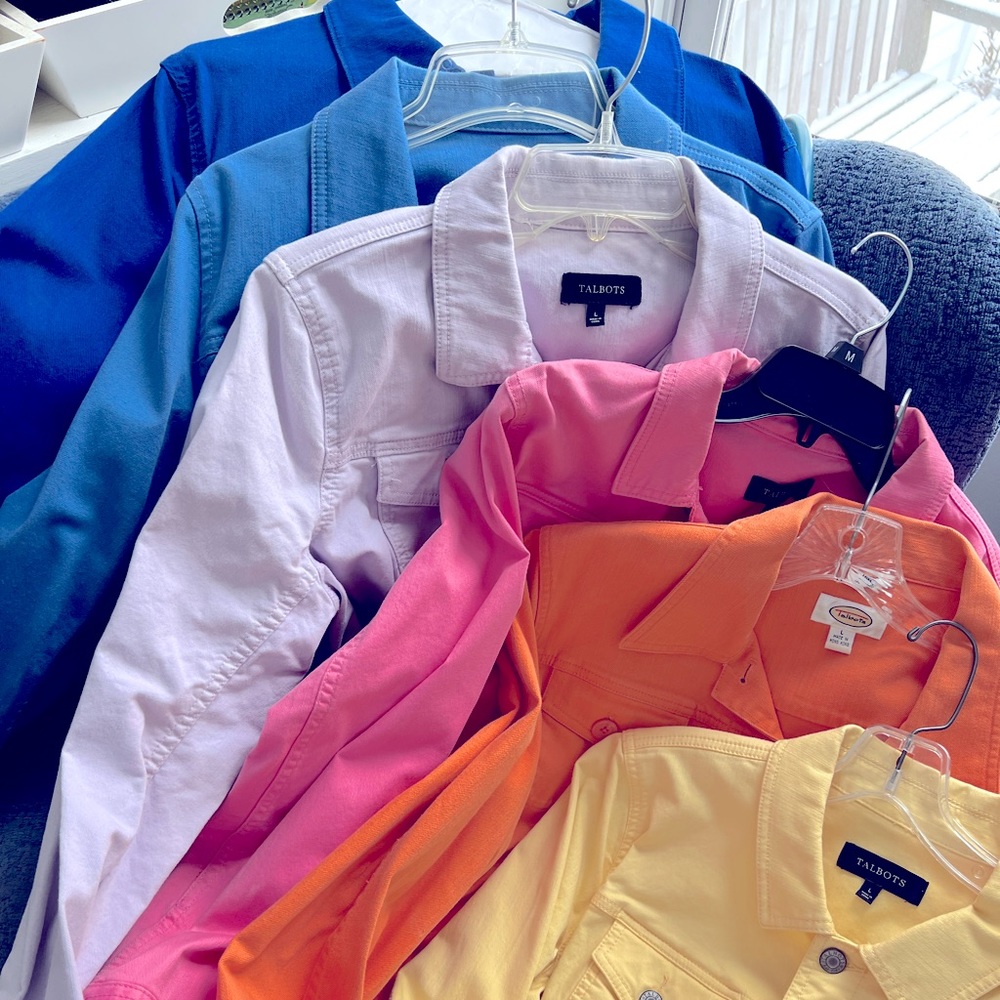 7 Colorful Talbots “Jean” Jackets!  Size Large. Sold as one entire set!